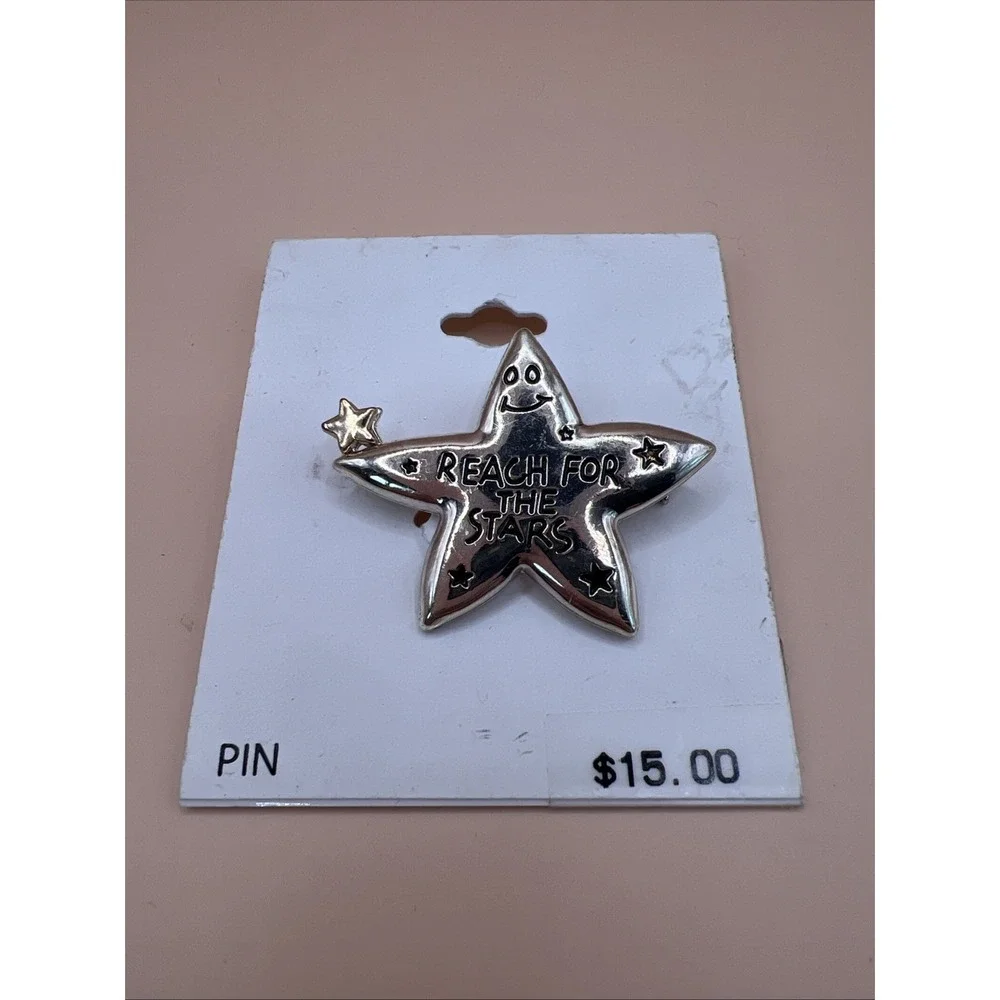 Classic‎ Pin Brooch Reach For The Stars Smiling Face Signed Dancraft Confide New
